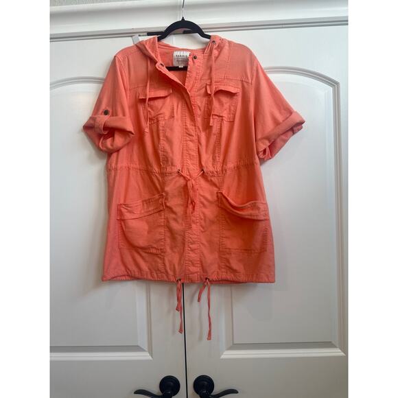 Torrid Coral Peachy Linen Blend Anorak Jacket with Short Sleeves - Picture 5 of 6